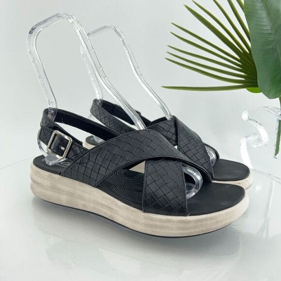 Clarks Womens Drift Sun Sandal Size 10 Black Woven Slingback Platform Wedge - Picture 2 of 16